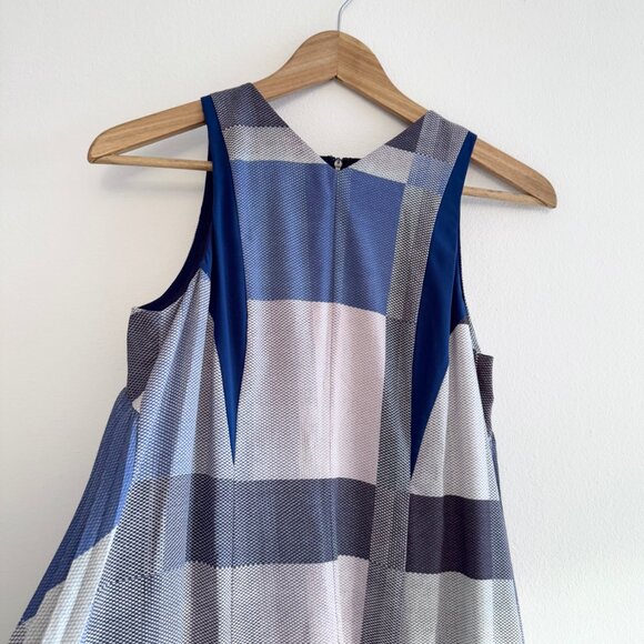 WHISTLES BLUE PLAID PLEATS BACK BOHO DRESS - SIZE 2 - Picture 3 of 8